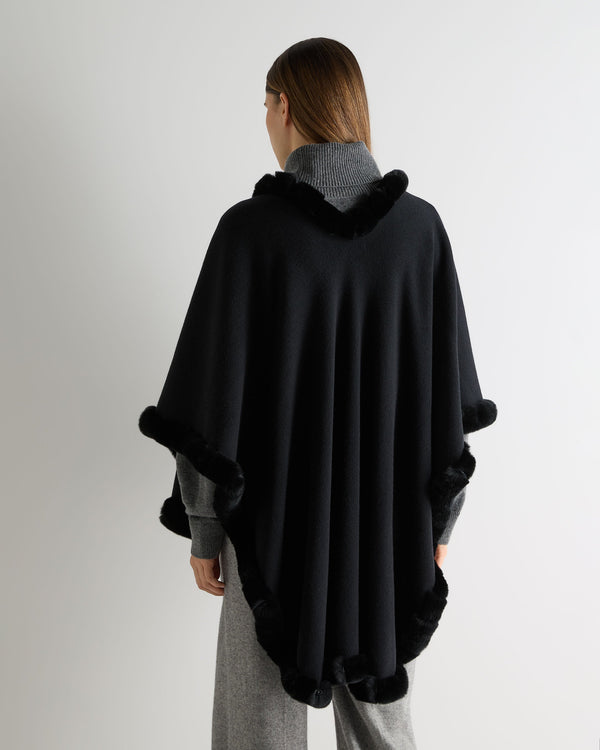n.peal Women's Ayla Fur Trim Cashmere Cape In Black