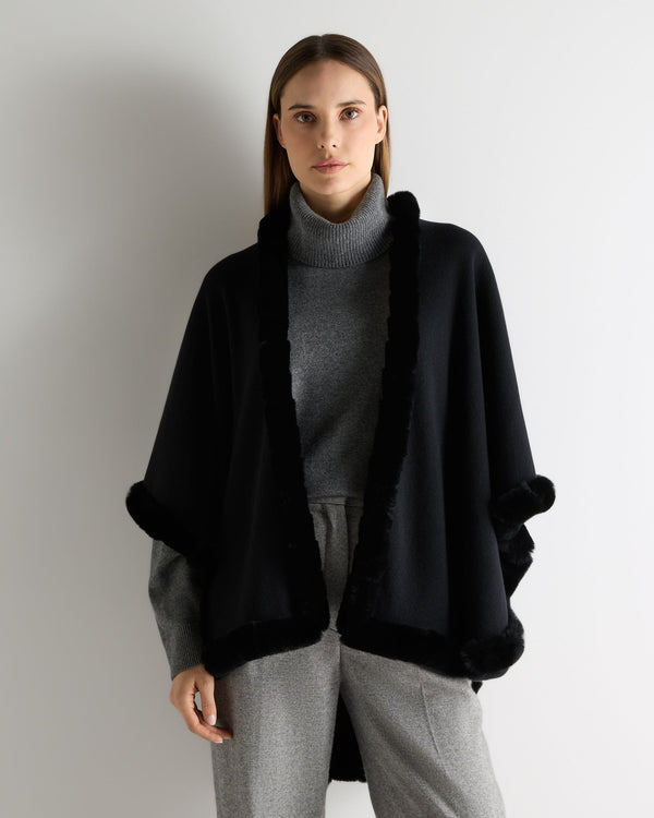 n.peal Women's Ayla Fur Trim Cashmere Cape In Black
