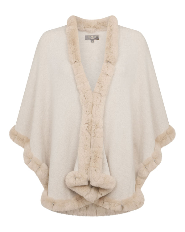 N.peal Women's Ayla Fur Trim Cashmere Cape In Ecru White
