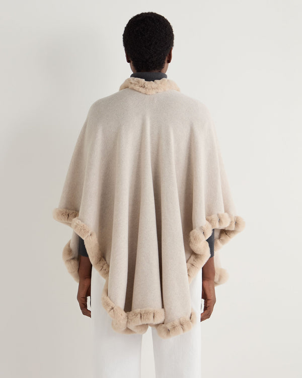 N.peal Women's Ayla Fur Trim Cashmere Cape In Ecru White