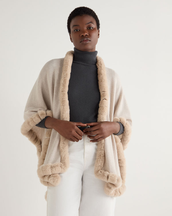 n.peal Women's Ayla Fur Trim Cashmere Cape In Ecru White