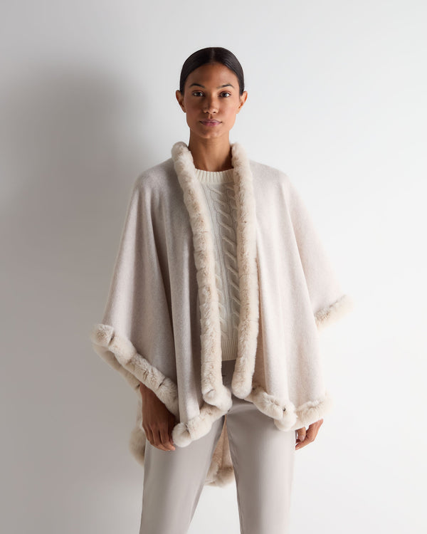 n.peal Women's Ayla Fur Trim Cashmere Cape In Frost White