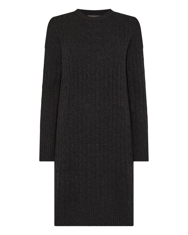 N.peal Women's Bella Round Neck Cable Cashmere Dress In Deep Charcoal Grey