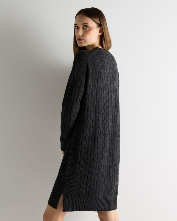 N.peal Women's Bella Round Neck Cable Cashmere Dress In Deep Charcoal Grey