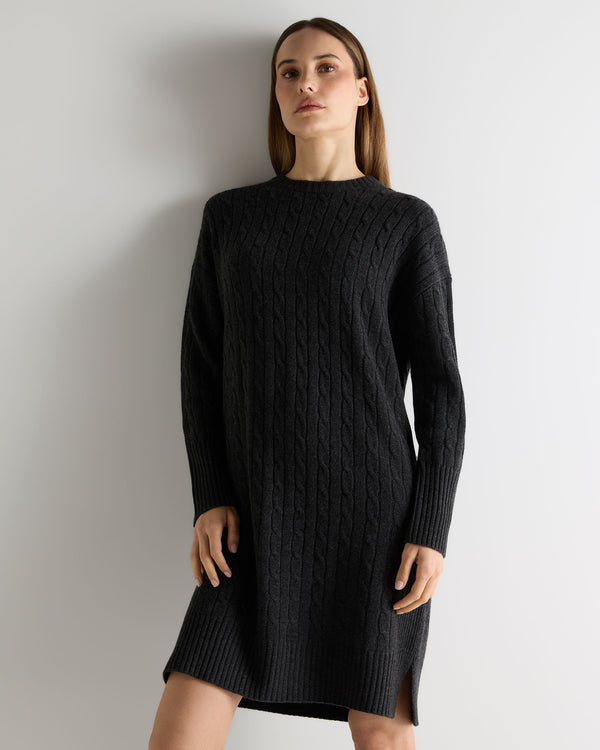 n.peal Women's Bella Round Neck Cable Cashmere Dress In Deep Charcoal Grey