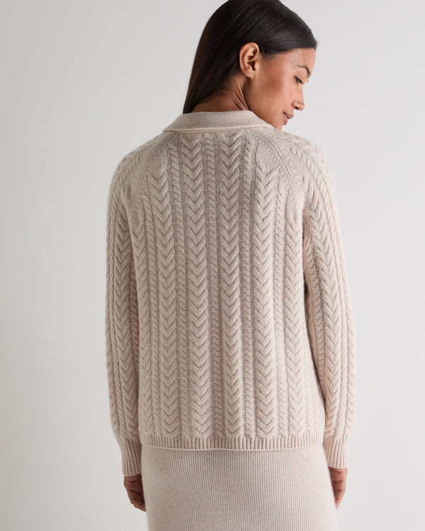 N.peal Women's Cable Back Cashmere Jacket In Ecru White