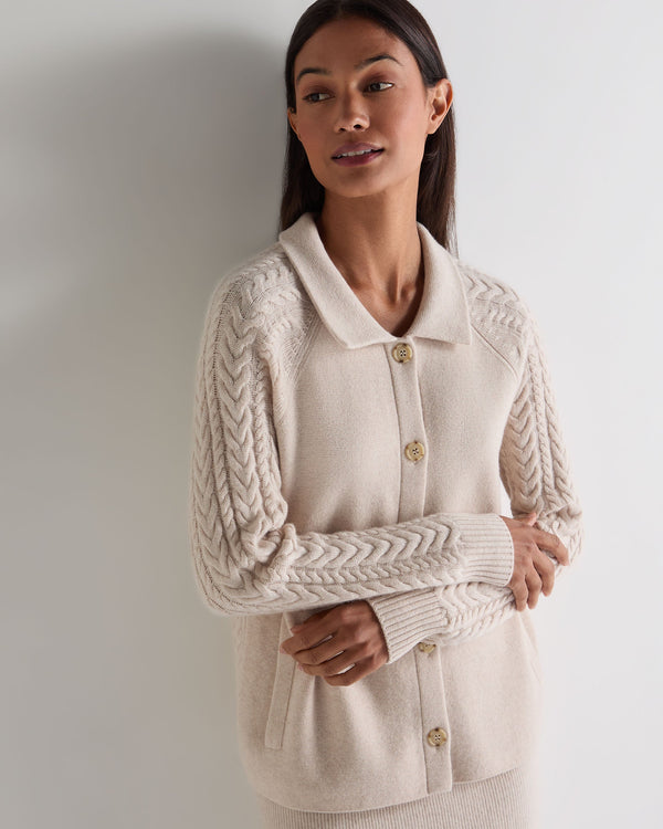 n.peal Women's Cable Back Cashmere Jacket In Ecru White