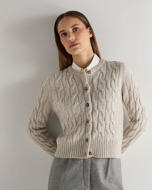 n.peal Women's Cable Cashmere Cardigan In Ash Grey Marl