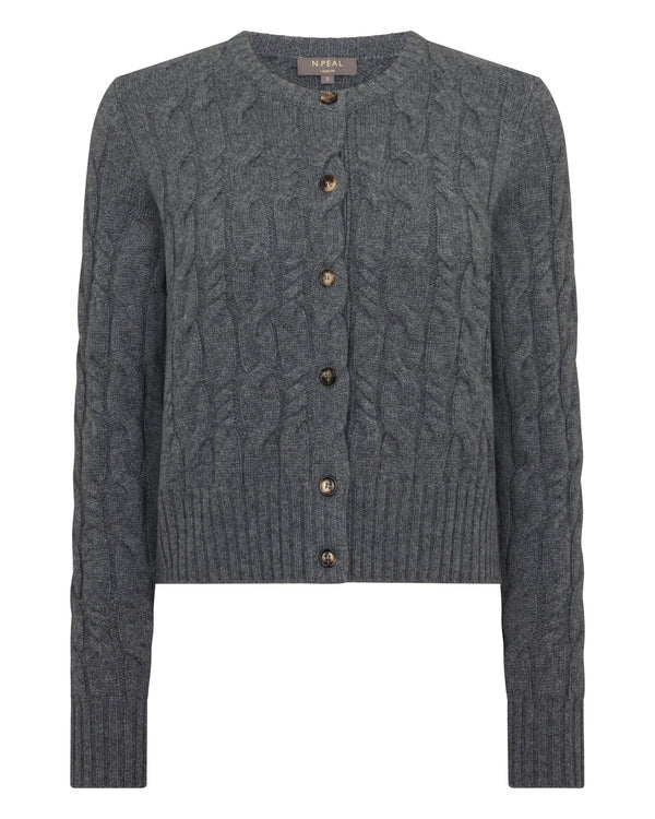N.peal Women's Cable Cashmere Cardigan In Elephant Grey