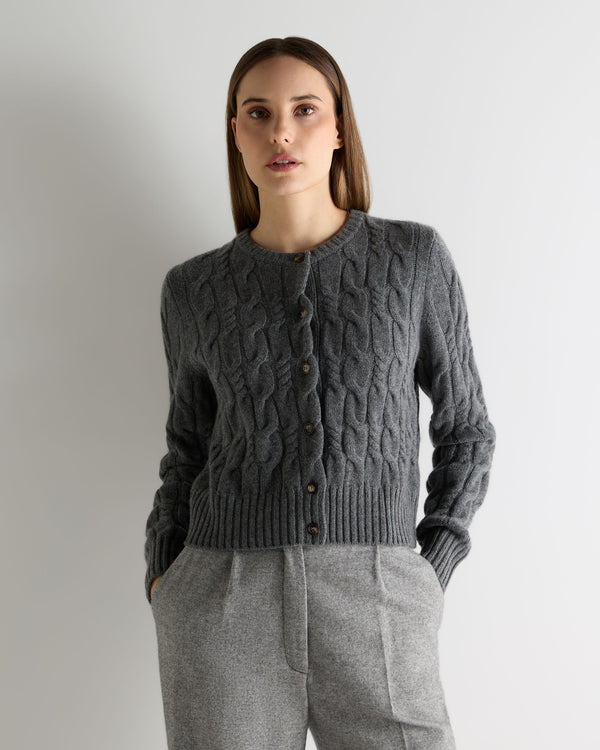 n.peal Women's Cable Cashmere Cardigan In Elephant Grey