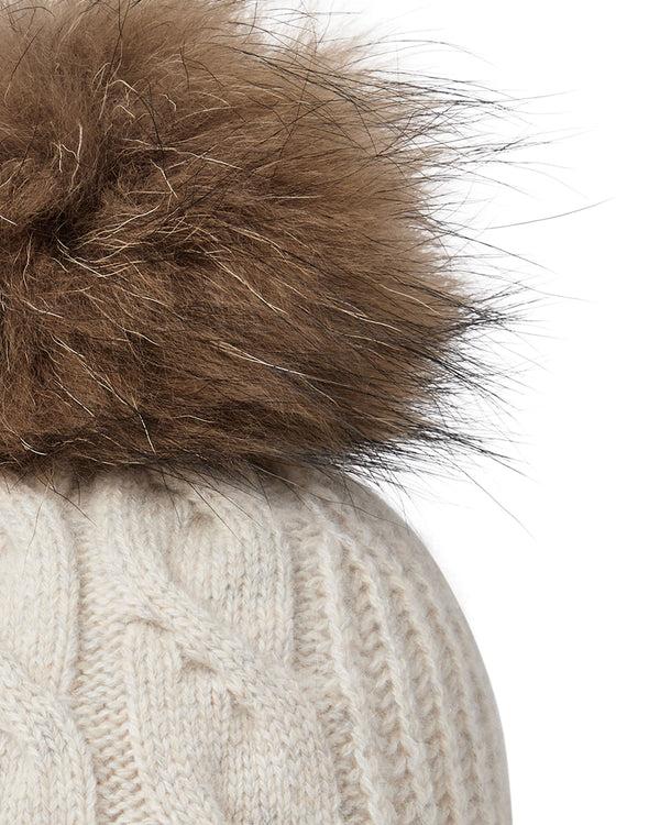 N.peal Women's Cable Cashmere Hat With Fur Pom In Ash Grey Marl