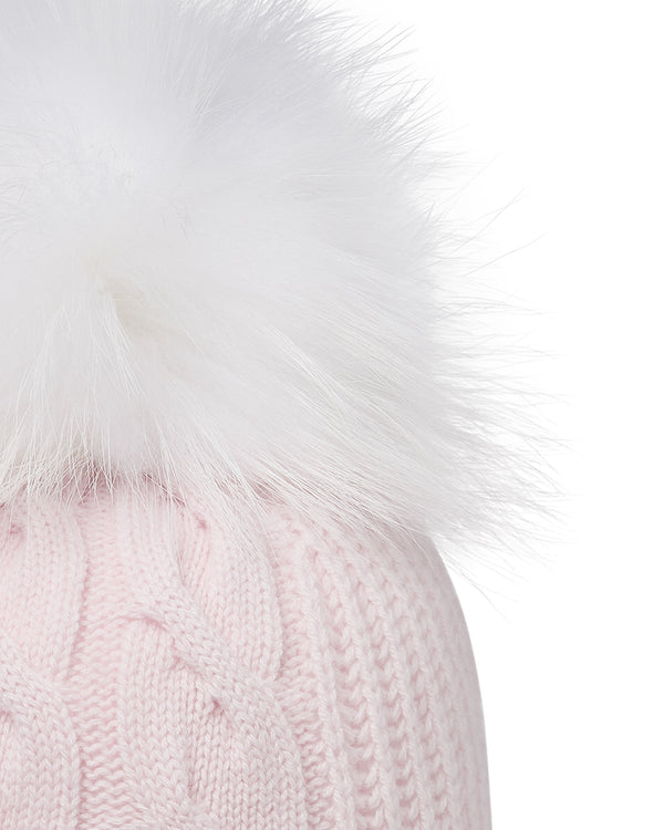N.peal Women's Cable Cashmere Hat With Fur Pom In Chalk Pink