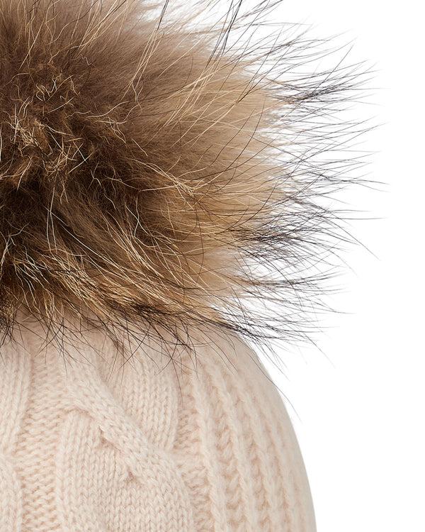 N.peal Women's Cable Cashmere Hat With Fur Pom In Ecru White