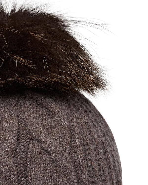 N.peal Women's Cable Cashmere Hat With Fur Pom In Otter Brown
