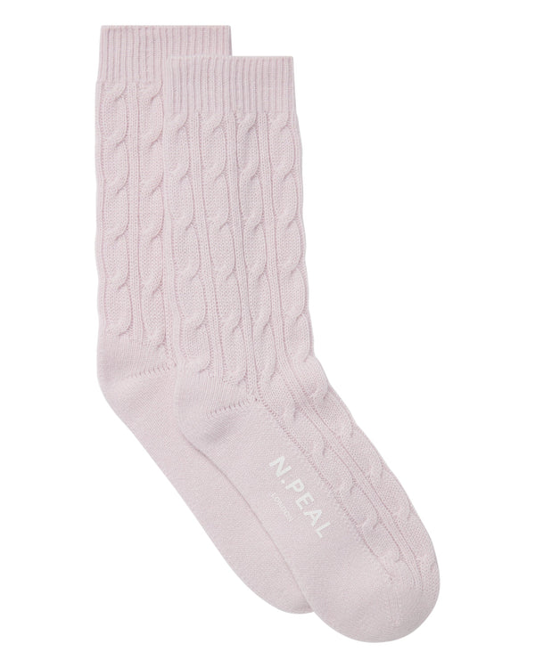 n.peal Women's Cable Cashmere House Socks In Chalk Pink