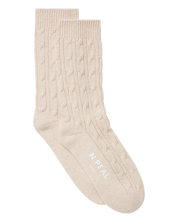 n.peal Women's Cable Cashmere House Socks In Ecru White