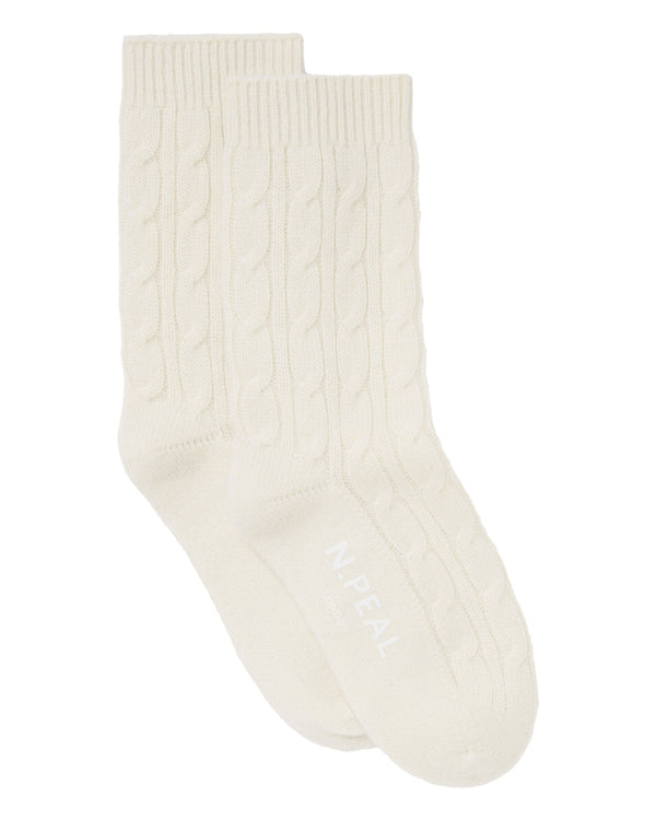 n.peal Women's Cable Cashmere House Socks In New Ivory White