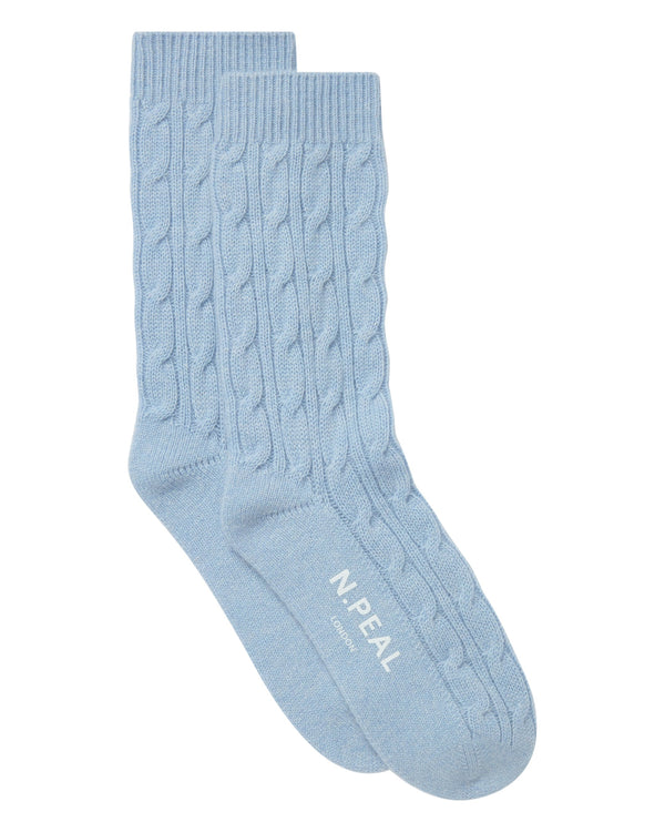 n.peal Women's Cable Cashmere House Socks In Sea Mist Blue