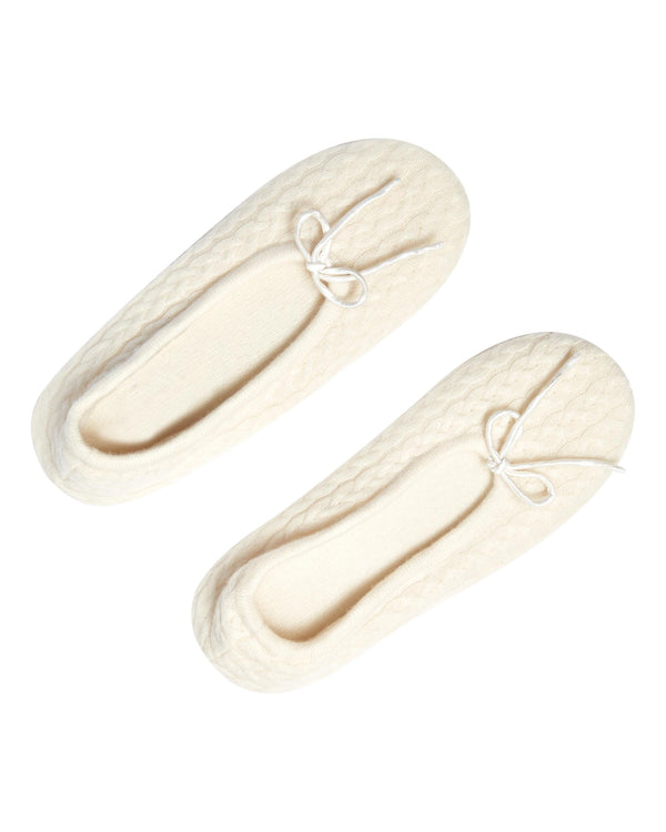 n.peal Women's Cable Cashmere Slippers In New Ivory White