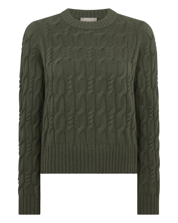 N.peal Women's Cable Cashmere Sweater In Army Green