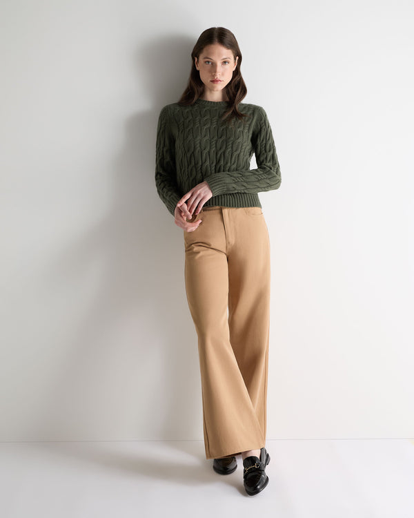 N.peal Women's Cable Cashmere Sweater In Army Green
