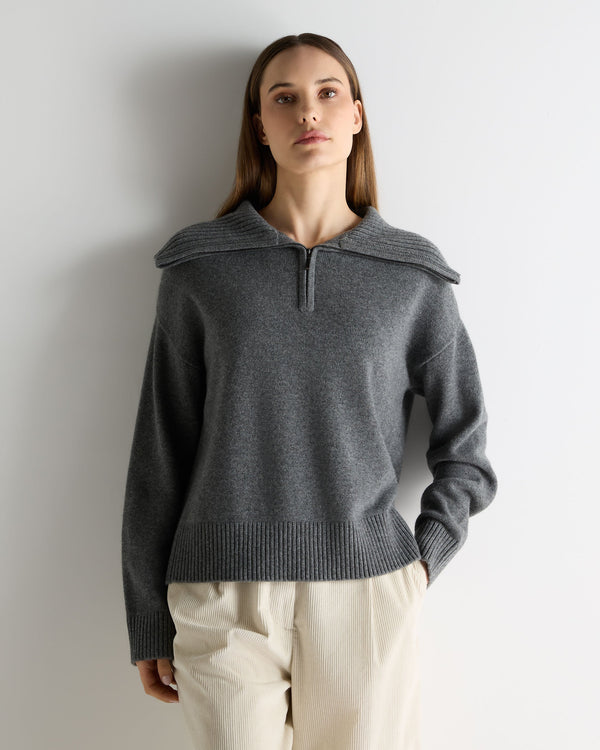 n.peal Women's Cashmere Half Zip Cashmere Sweater In Elephant Grey