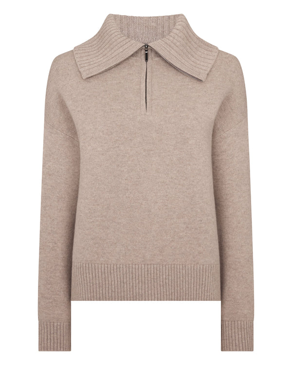 N.peal Women's Cashmere Half Zip Cashmere Sweater In Oatmeal Brown