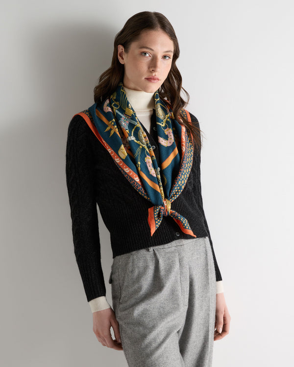 N.peal Women's Cashmere Silk Printed Foulard In Navy Blue