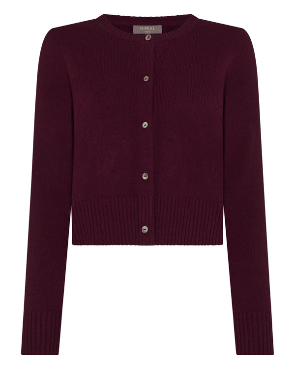 N.peal Women's Chunky Crop Cashmere Cardigan In Bordeaux Red