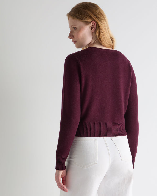 N.peal Women's Chunky Crop Cashmere Cardigan In Bordeaux Red