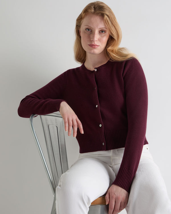 n.peal Women's Chunky Crop Cashmere Cardigan In Bordeaux Red