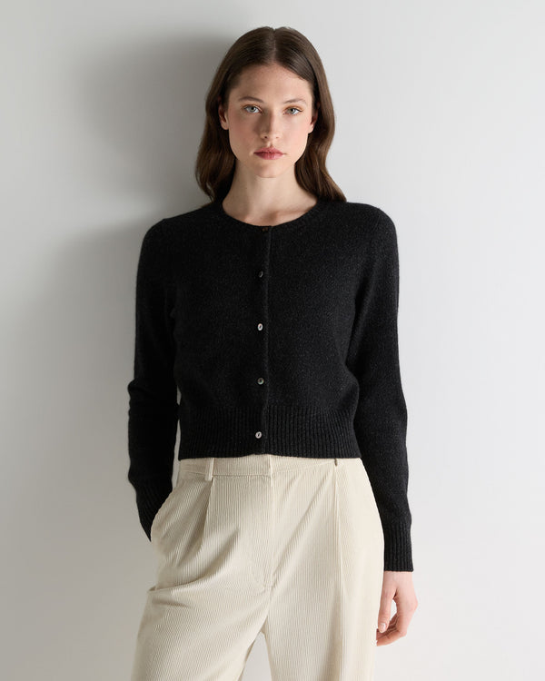 n.peal Women's Chunky Crop Cashmere Cardigan In Charcoal Grey Melange