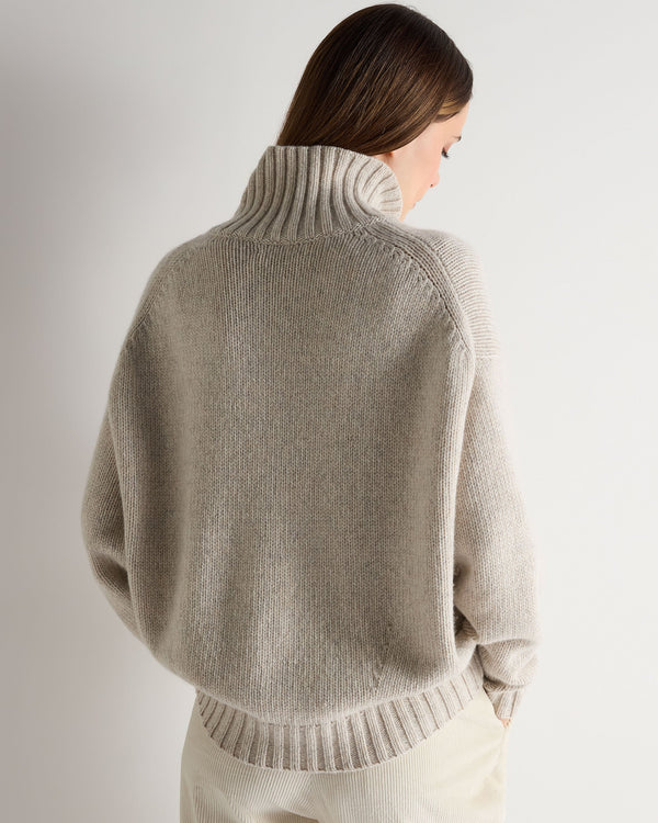 N.peal Women's Chunky Funnel Neck Cashmere Sweater In Ash Grey Marl