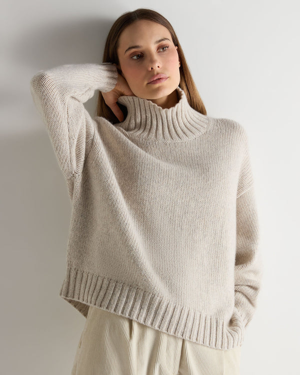 n.peal Women's Chunky Funnel Neck Cashmere Sweater In Ash Grey Marl