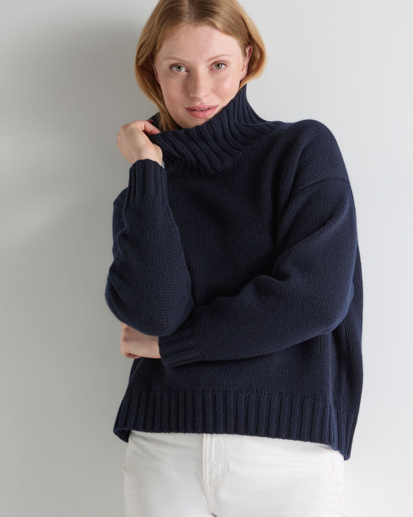 n.peal Women's Chunky Funnel Neck Cashmere Sweater In Navy Blue
