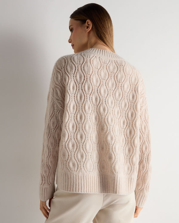 N.peal Women's Chunky Lace Stitch Cashmere Sweater In Ecru White