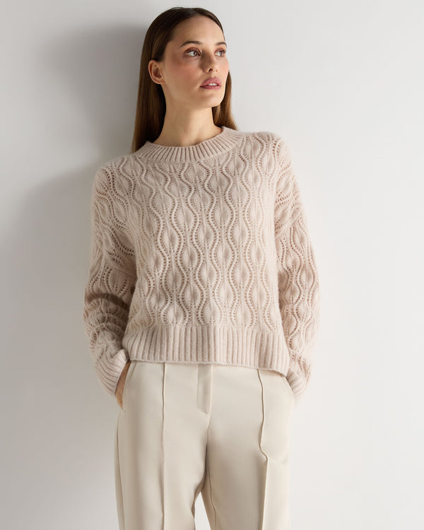 n.peal Women's Chunky Lace Stitch Cashmere Sweater In Ecru White