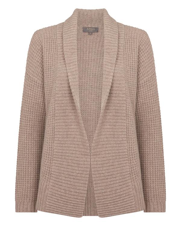 N.peal Women's Chunky Moss Stitch Cashmere Cardigan In Oatmeal Brown