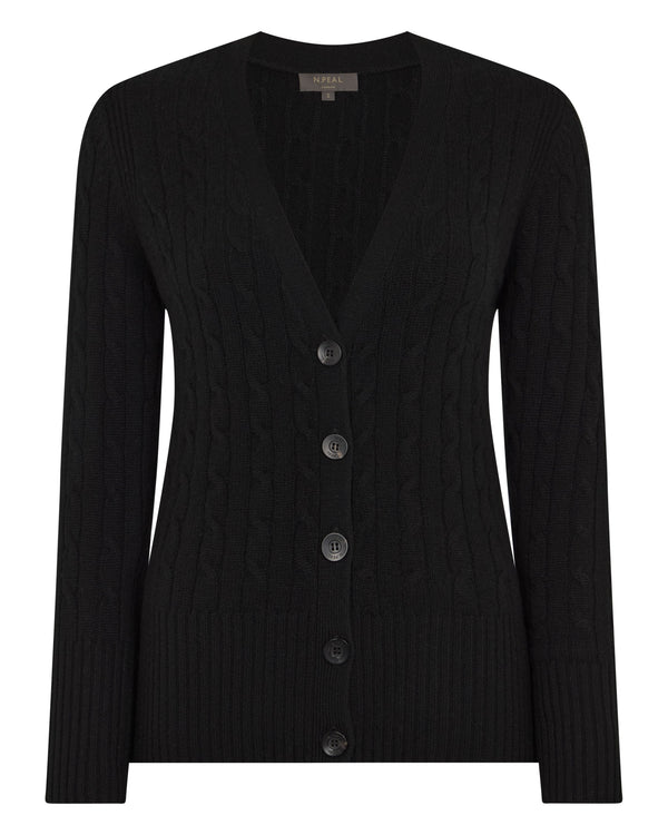 N.peal Women's Clara Cable V Neck Cashmere Cardigan In Black