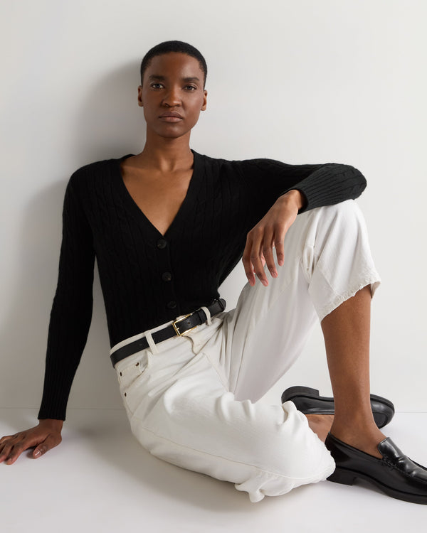 N.peal Women's Clara Cable V Neck Cashmere Cardigan In Black