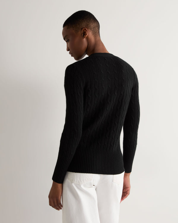 N.peal Women's Clara Cable V Neck Cashmere Cardigan In Black