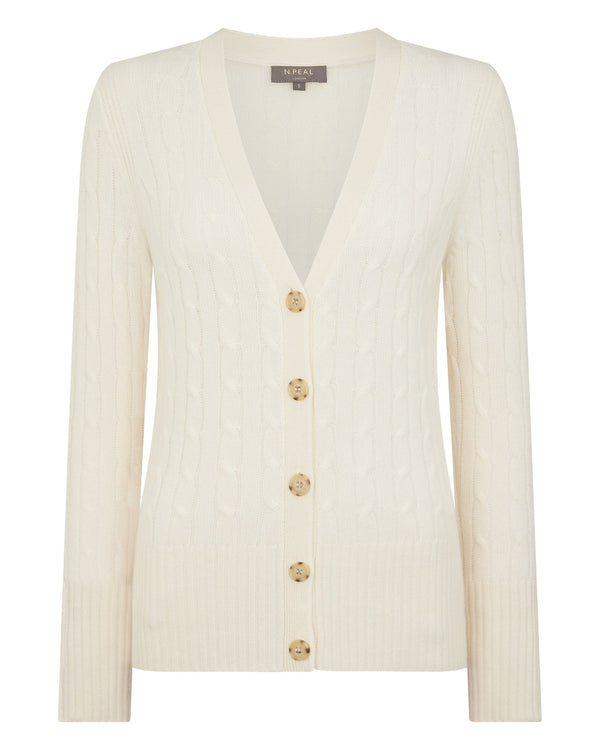 N.peal Women's Clara Cable V Neck Cashmere Cardigan In New Ivory White