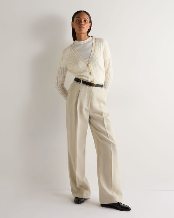 N.peal Women's Clara Cable V Neck Cashmere Cardigan In New Ivory White