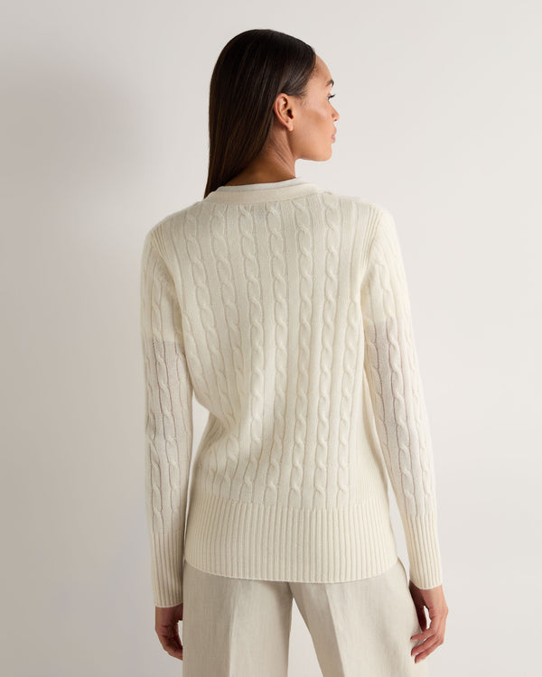 N.peal Women's Clara Cable V Neck Cashmere Cardigan In New Ivory White