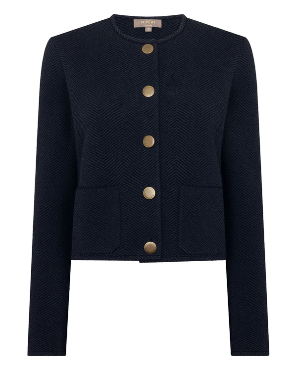 N.peal Women's Collarless Jacquard Cashmere Jacket In Navy Blue