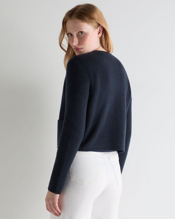 N.peal Women's Collarless Jacquard Cashmere Jacket In Navy Blue