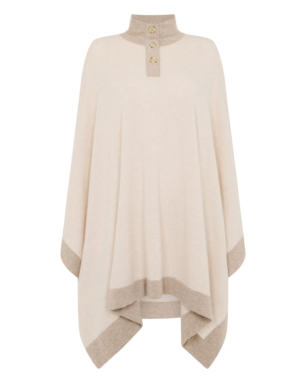 N.peal Women's Contrast Border Cashmere Cape In Ecru White