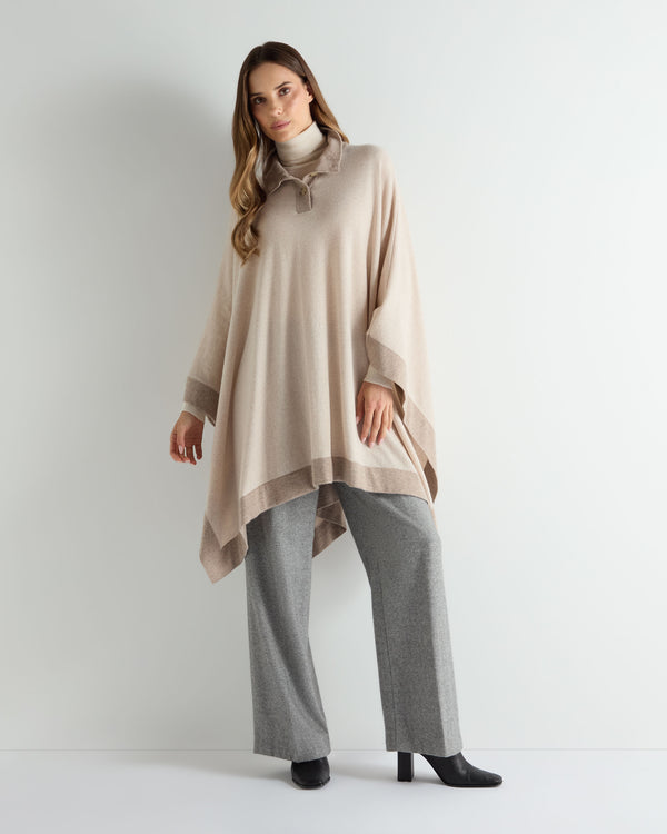 N.peal Women's Contrast Border Cashmere Cape In Ecru White