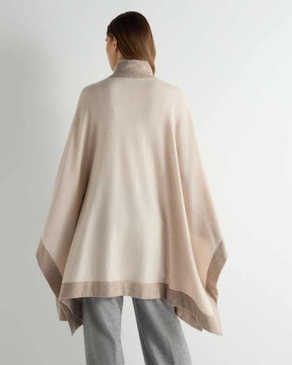 N.peal Women's Contrast Border Cashmere Cape In Ecru White