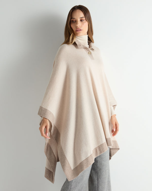 n.peal Women's Contrast Border Cashmere Cape In Ecru White